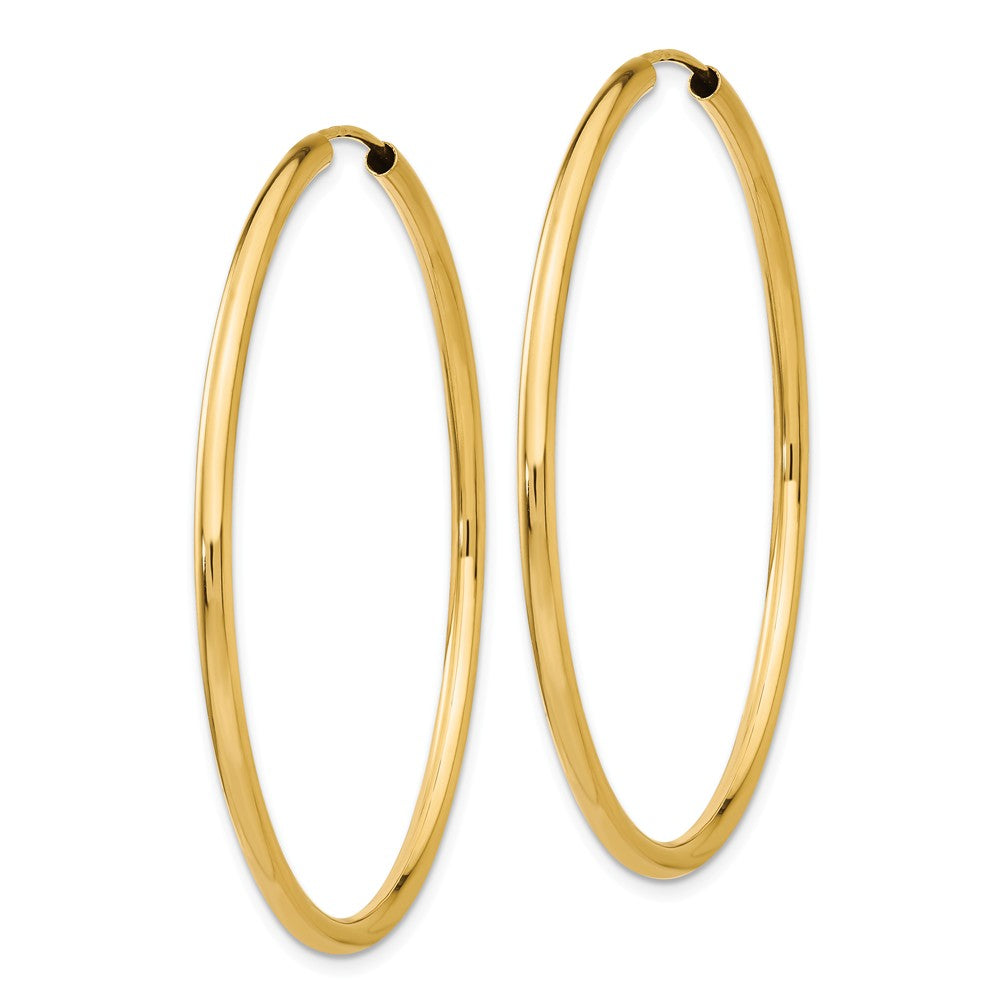 Alternate view of the 2mm x 45mm 14k Yellow Gold Polished Round Endless Hoop Earrings by The Black Bow Jewelry Co.