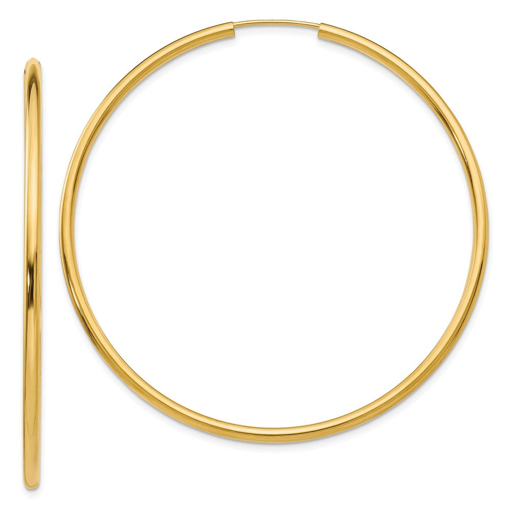 2mm x 55mm 14k Yellow Gold Polished Round Endless Hoop Earrings, Item E13207 by The Black Bow Jewelry Co.