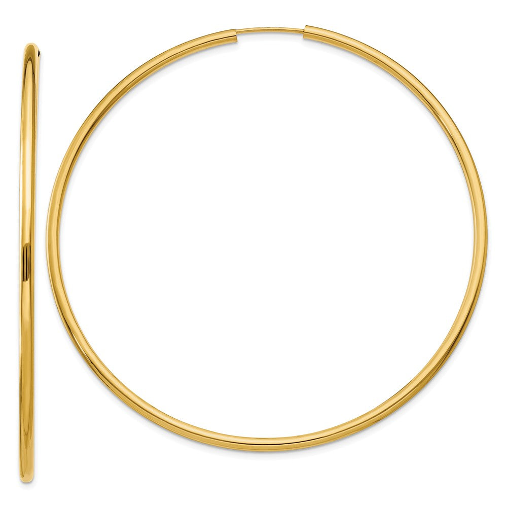 2mm x 65mm 14k Yellow Gold Polished Round Endless Hoop Earrings, Item E13209 by The Black Bow Jewelry Co.
