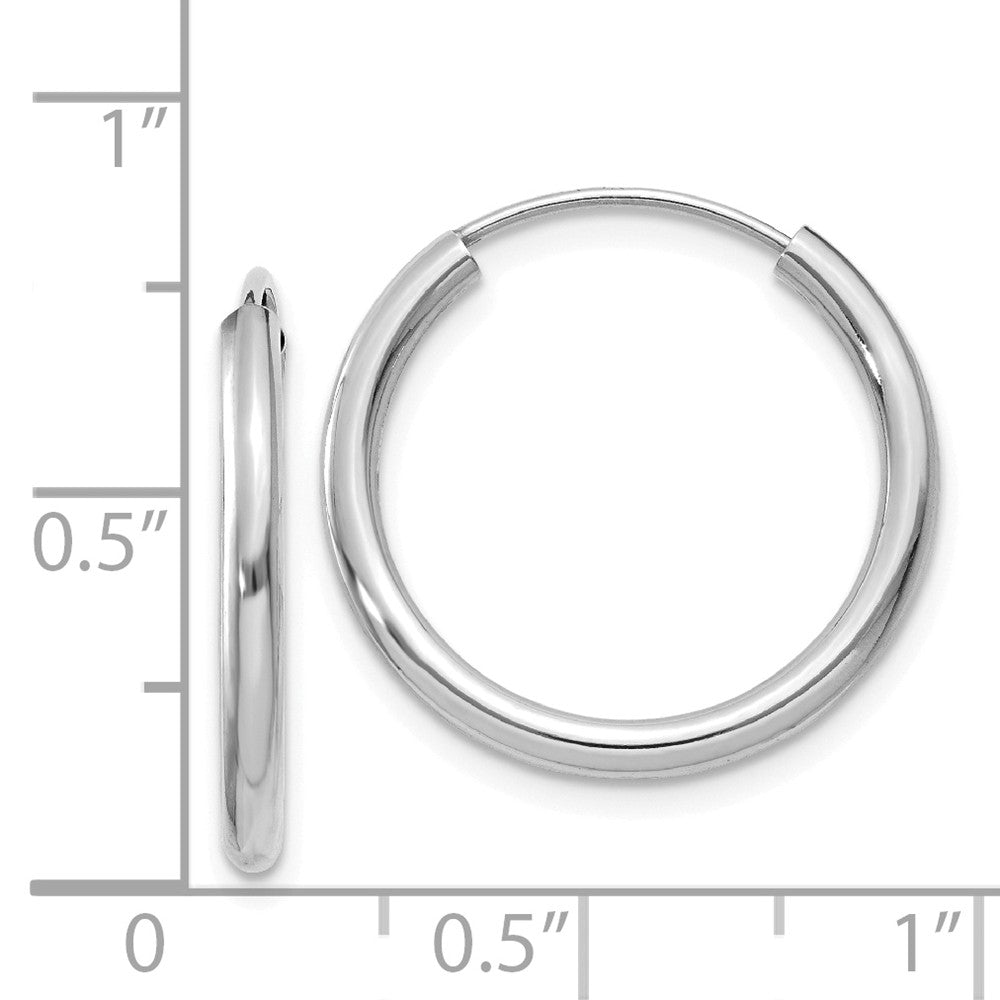 Alternate view of the 2mm x 21mm 14k White Gold Polished Round Endless Hoop Earrings by The Black Bow Jewelry Co.