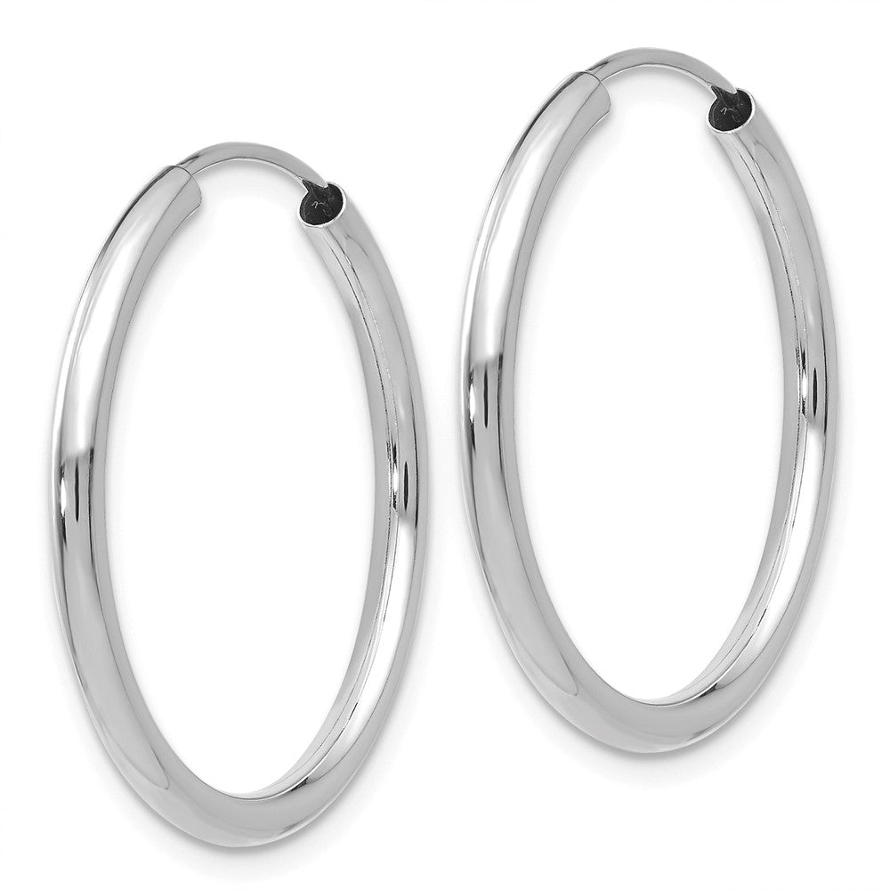 Alternate view of the 2mm x 26mm 14k White Gold Polished Round Endless Hoop Earrings by The Black Bow Jewelry Co.