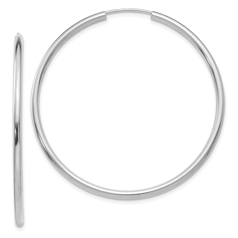 2mm x 45mm 14k White Gold Polished Round Endless Hoop Earrings, Item E13217 by The Black Bow Jewelry Co.