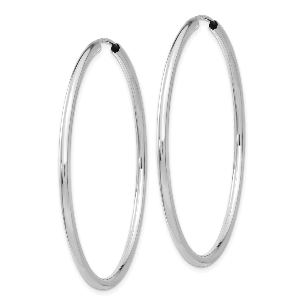 Alternate view of the 2mm x 45mm 14k White Gold Polished Round Endless Hoop Earrings by The Black Bow Jewelry Co.