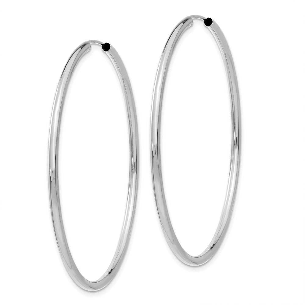 Alternate view of the 2mm x 49mm 14k White Gold Polished Round Endless Hoop Earrings by The Black Bow Jewelry Co.