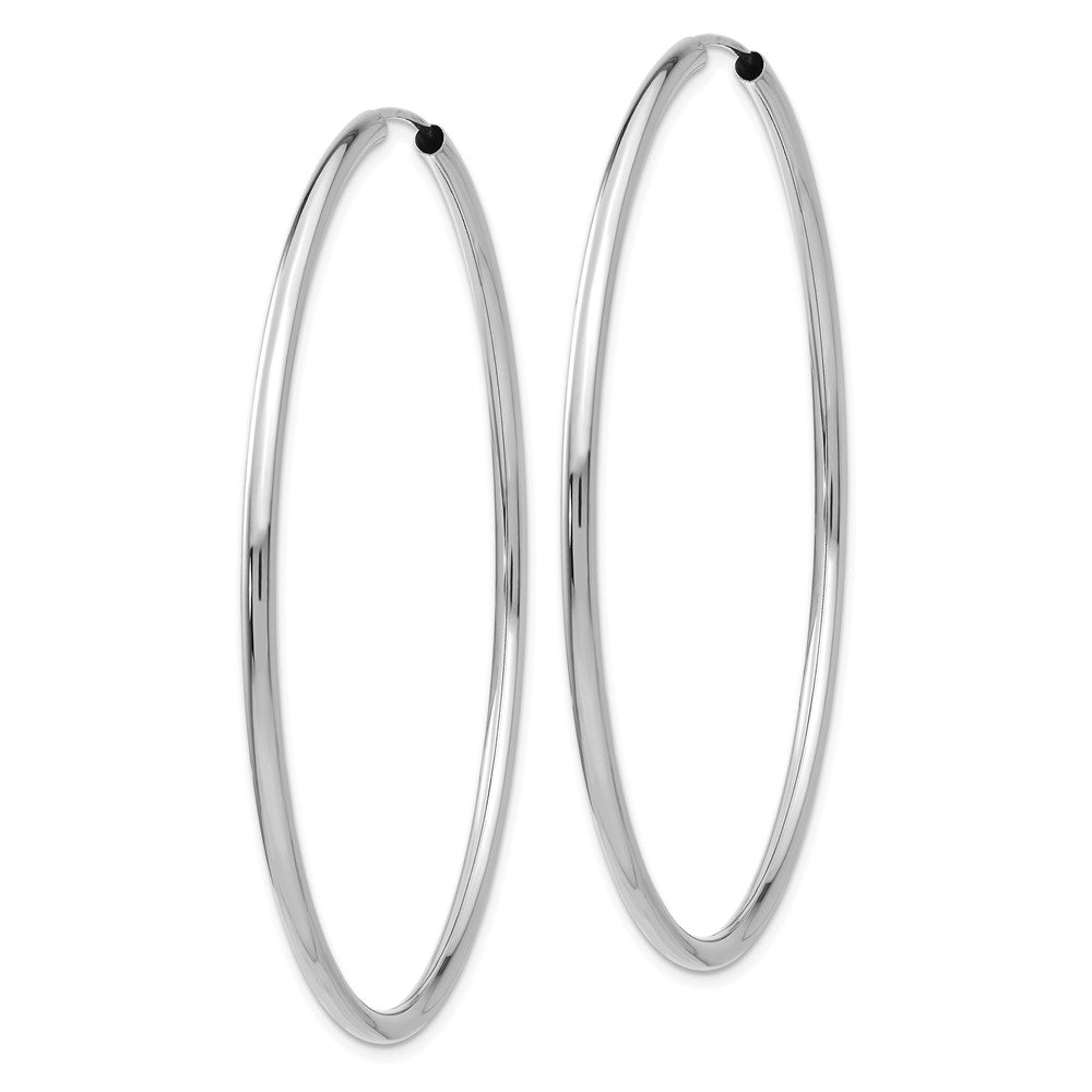 Alternate view of the 2mm x 55mm 14k White Gold Polished Round Endless Hoop Earrings by The Black Bow Jewelry Co.