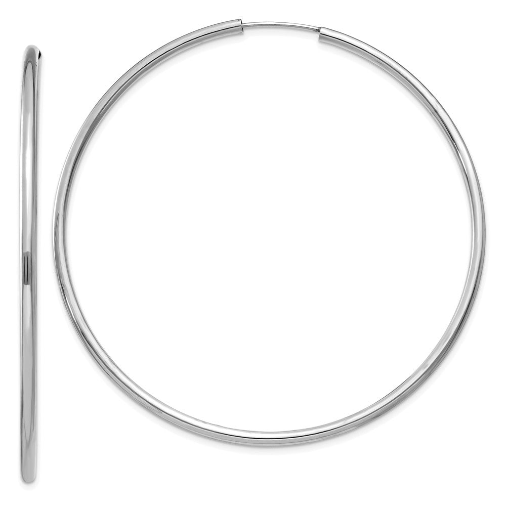 2mm x 60mm 14k White Gold Polished Round Endless Hoop Earrings, Item E13220 by The Black Bow Jewelry Co.