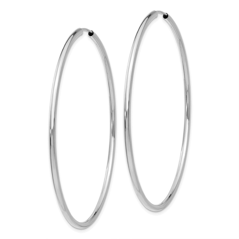 Alternate view of the 2mm x 60mm 14k White Gold Polished Round Endless Hoop Earrings by The Black Bow Jewelry Co.