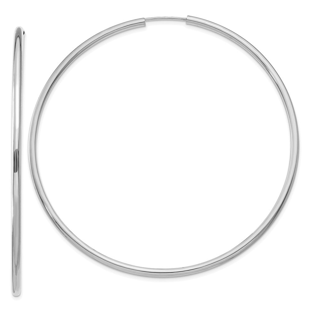 2mm x 65mm 14k White Gold Polished Round Endless Hoop Earrings, Item E13221 by The Black Bow Jewelry Co.