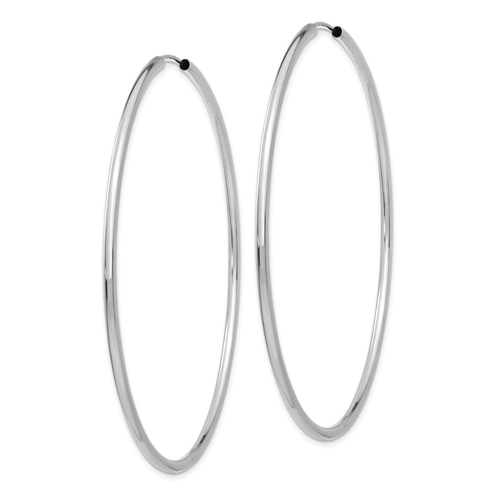 Alternate view of the 2mm x 65mm 14k White Gold Polished Round Endless Hoop Earrings by The Black Bow Jewelry Co.