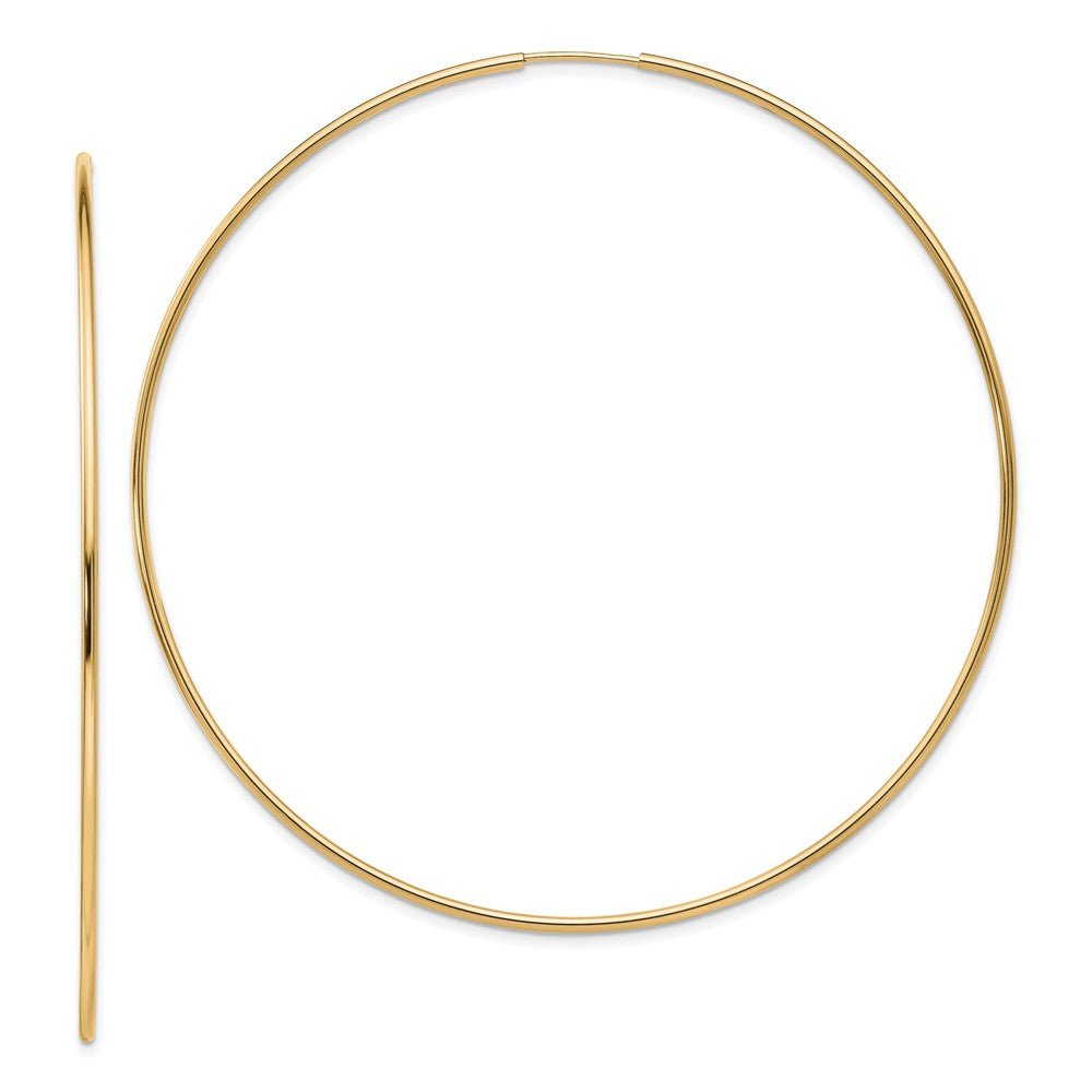 1.2mm x 72mm 14k Yellow Gold Polished Endless Tube Hoop Earrings, Item E13225 by The Black Bow Jewelry Co.