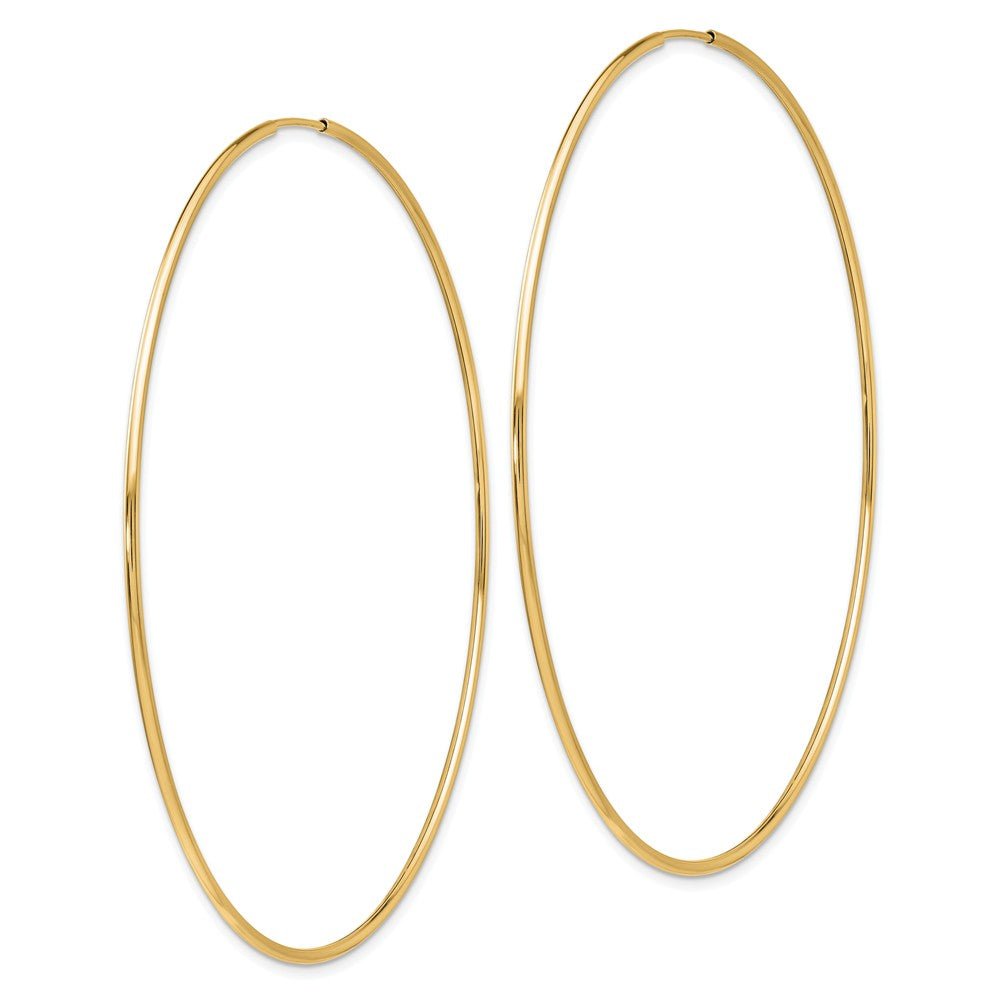 Alternate view of the 1.2mm x 72mm 14k Yellow Gold Polished Endless Tube Hoop Earrings by The Black Bow Jewelry Co.