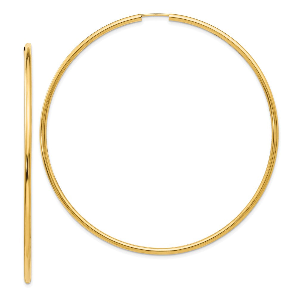 2mm x 75mm 14k Yellow Gold Polished Endless Tube Hoop Earrings, Item E13227 by The Black Bow Jewelry Co.
