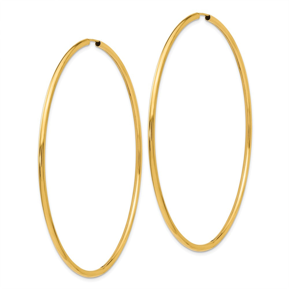 Alternate view of the 2mm x 75mm 14k Yellow Gold Polished Endless Tube Hoop Earrings by The Black Bow Jewelry Co.