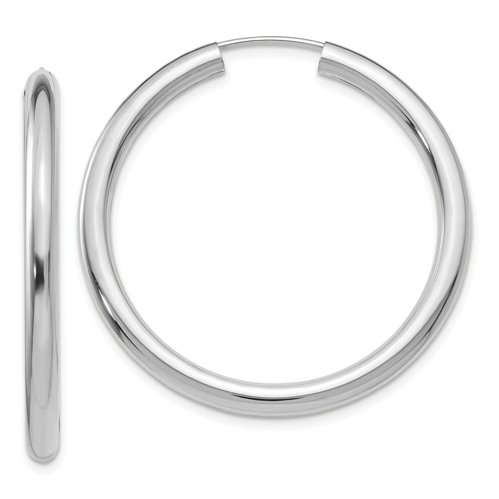 3mm x 35mm 14k White Gold Polished Endless Tube Hoop Earrings, Item E13230 by The Black Bow Jewelry Co.