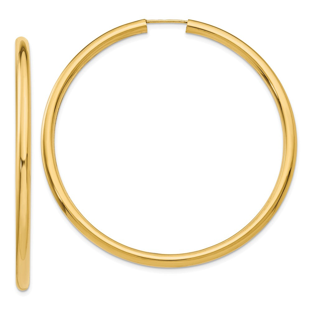 3mm x 55mm 14k Yellow Gold Polished Endless Tube Hoop Earrings, Item E13235 by The Black Bow Jewelry Co.
