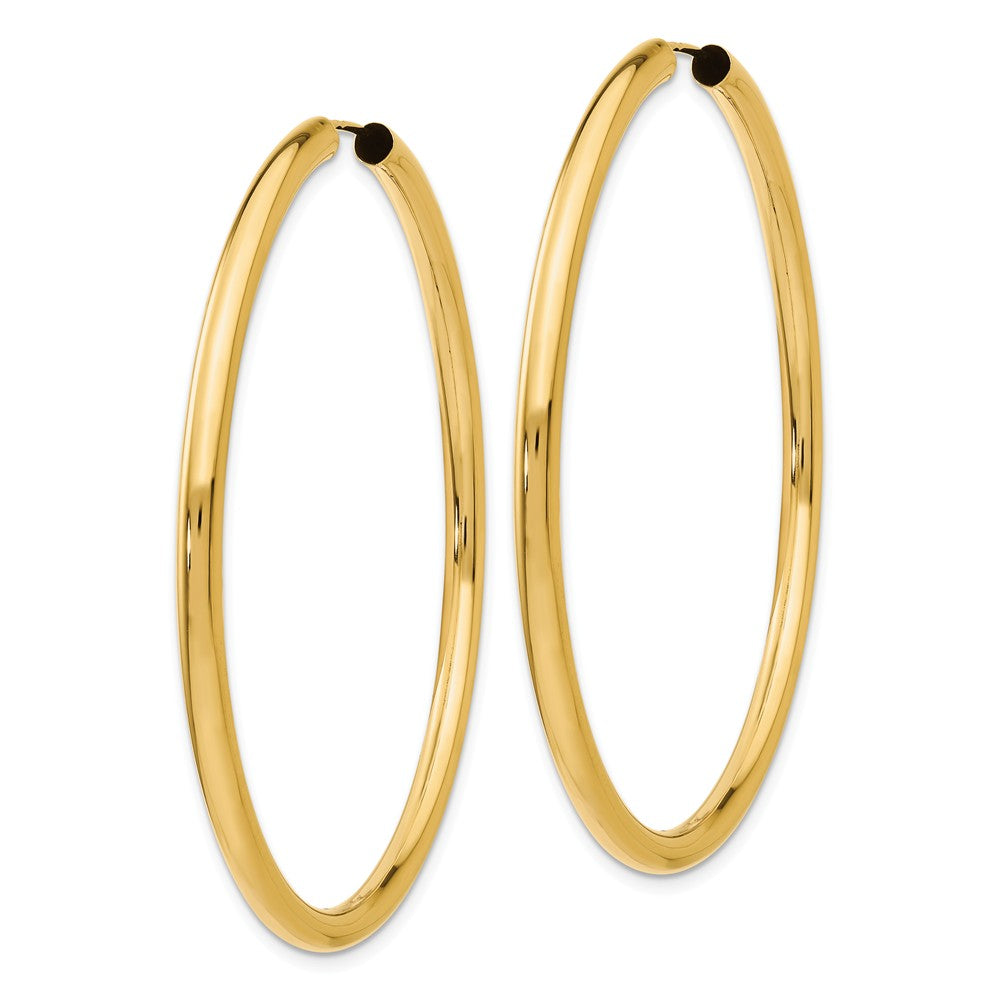 Alternate view of the 3mm x 55mm 14k Yellow Gold Polished Endless Tube Hoop Earrings by The Black Bow Jewelry Co.