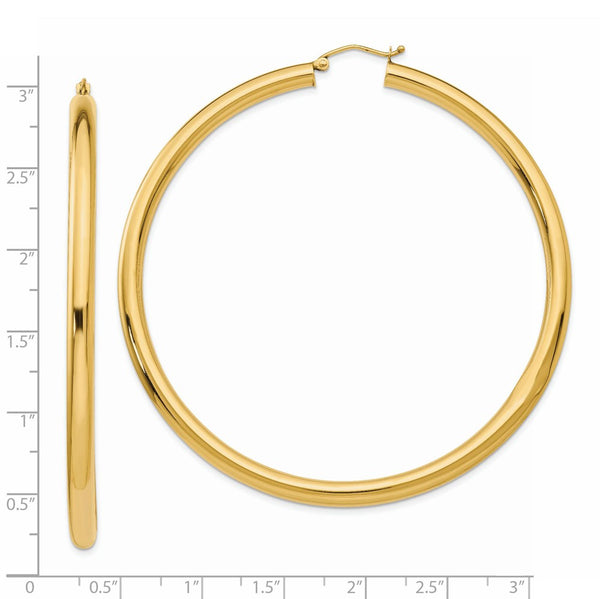 4mm x 70mm 14k Yellow Gold Polished Round Hoop Earrings - The Black Bow ...