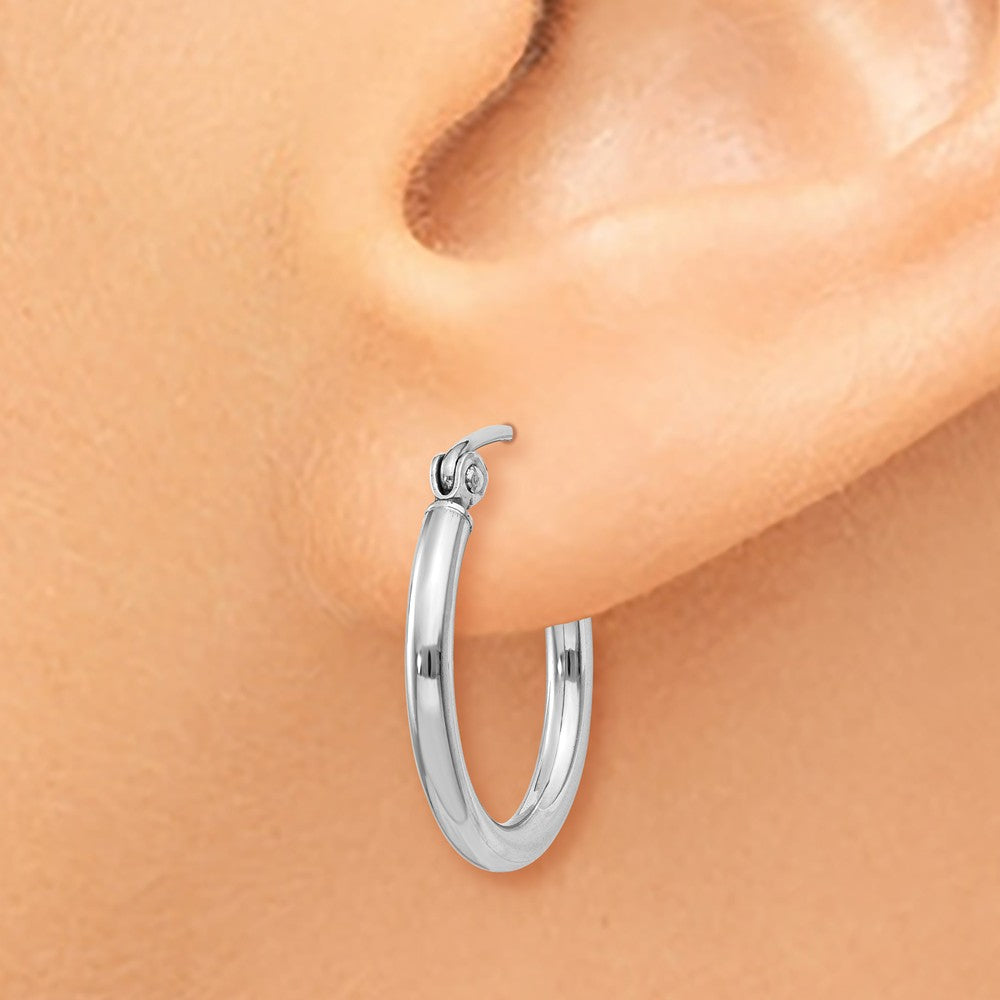 Alternate view of the 2mm x 17mm 14k White Gold Classic Round Hoop Earrings by The Black Bow Jewelry Co.