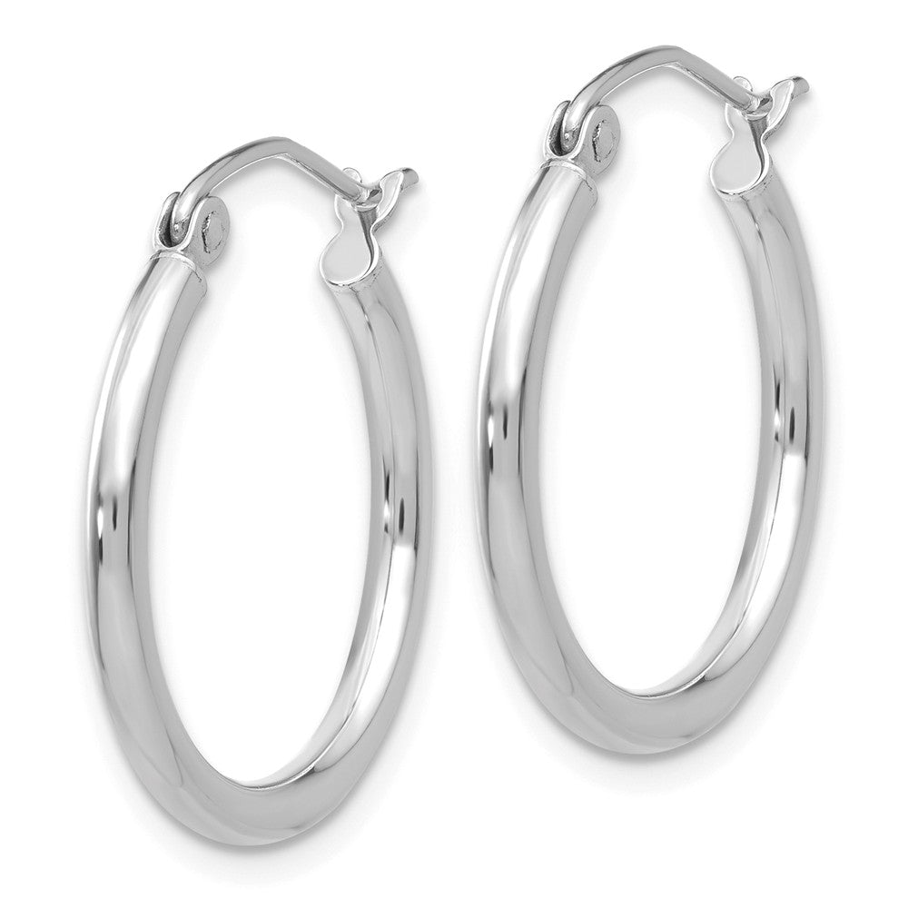Alternate view of the 2mm x 20mm 14k White Gold Classic Round Hoop Earrings by The Black Bow Jewelry Co.