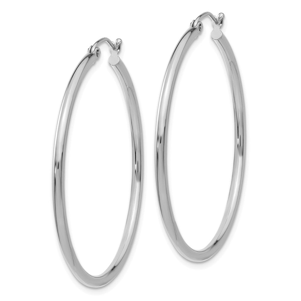 Alternate view of the 2mm x 40mm 14k White Gold Classic Round Hoop Earrings by The Black Bow Jewelry Co.