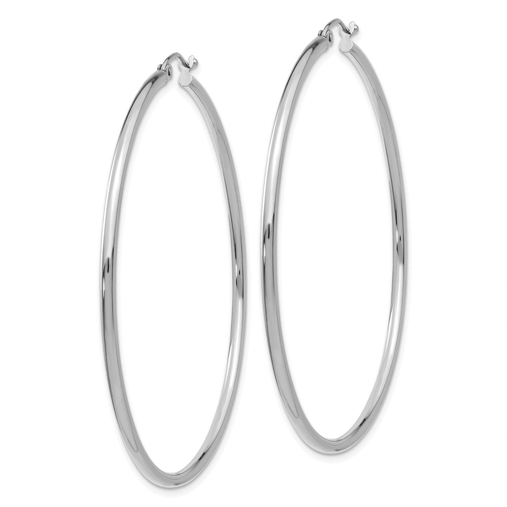 Alternate view of the 2mm x 55mm 14k White Gold Classic Round Hoop Earrings by The Black Bow Jewelry Co.