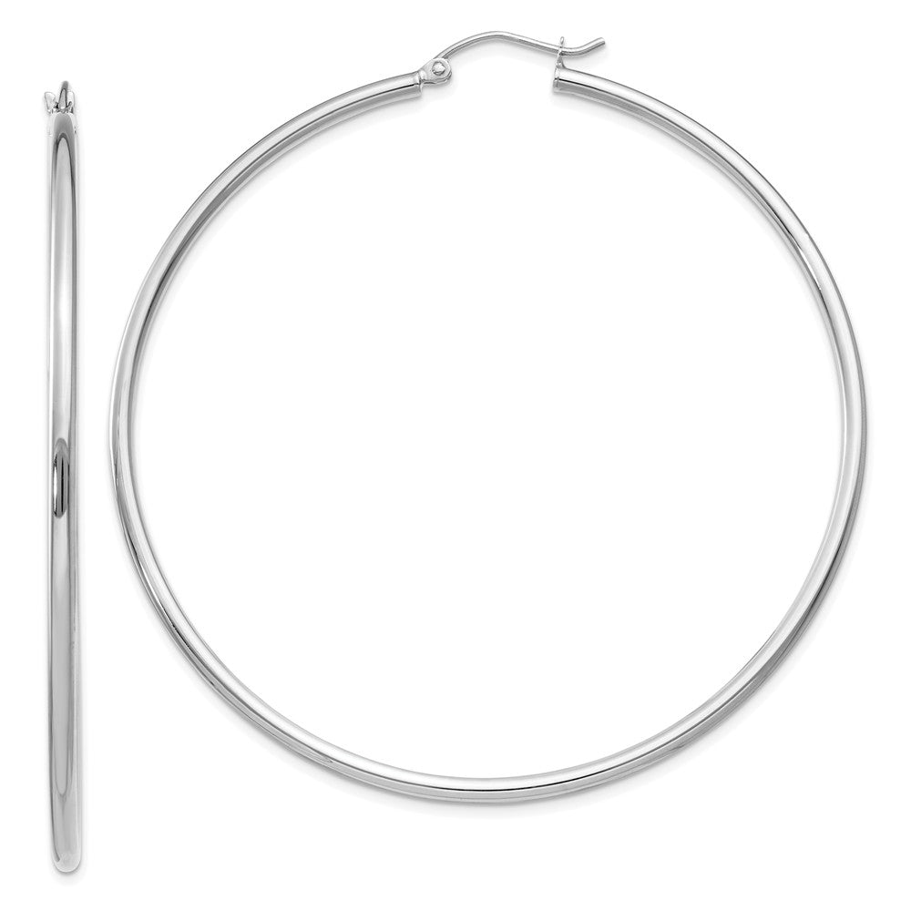 2mm x 60mm 14k White Gold Classic Round Hoop Earrings, Item E13258 by The Black Bow Jewelry Co.