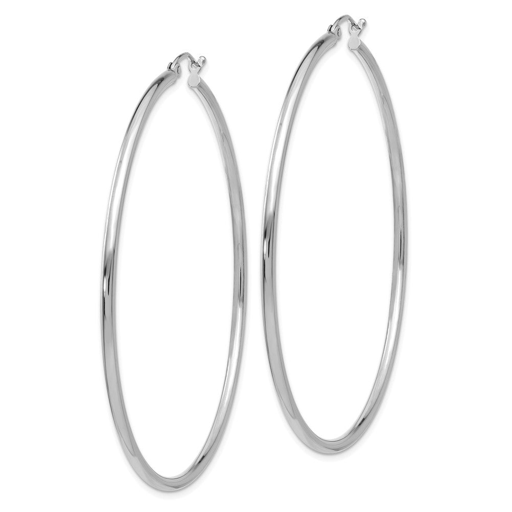 Alternate view of the 2mm x 60mm 14k White Gold Classic Round Hoop Earrings by The Black Bow Jewelry Co.
