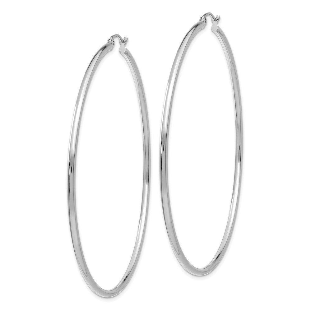Alternate view of the 2mm x 65mm 14k White Gold Classic Round Hoop Earrings by The Black Bow Jewelry Co.
