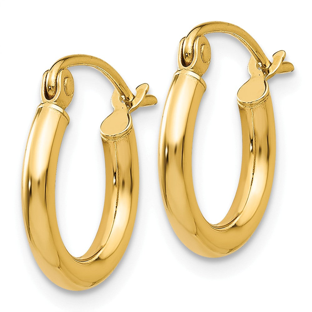 Alternate view of the 2mm x 12mm 14k Yellow Gold Classic Round Hoop Earrings by The Black Bow Jewelry Co.