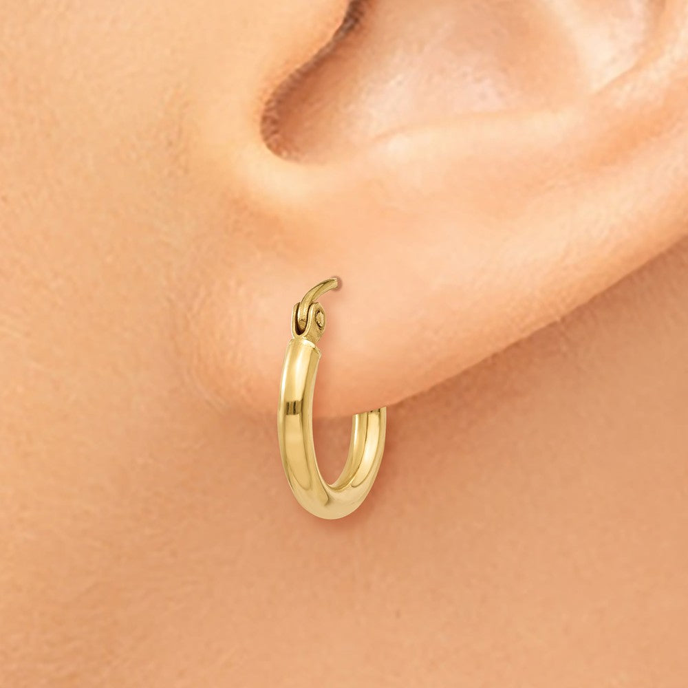 Alternate view of the 2mm x 12mm 14k Yellow Gold Classic Round Hoop Earrings by The Black Bow Jewelry Co.
