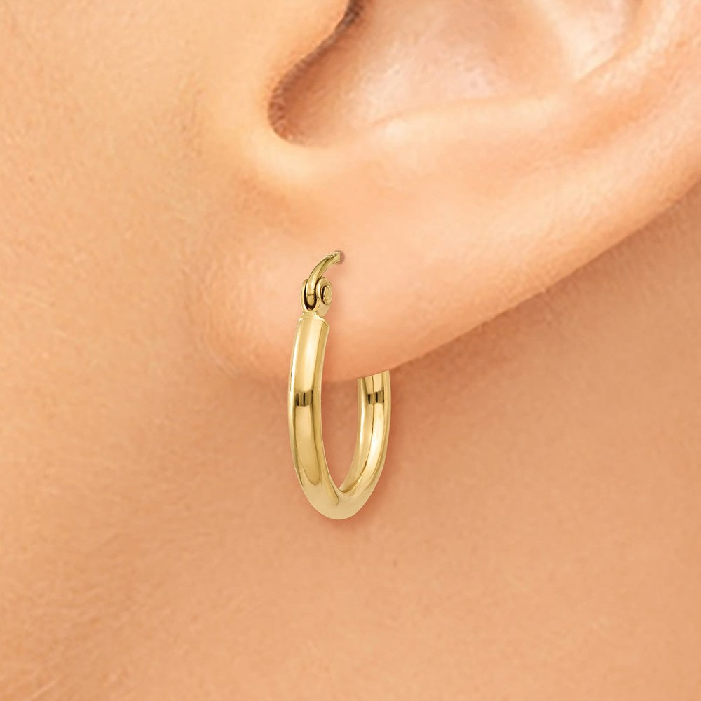 Alternate view of the 2mm x 15mm 14k Yellow Gold Classic Round Hoop Earrings by The Black Bow Jewelry Co.