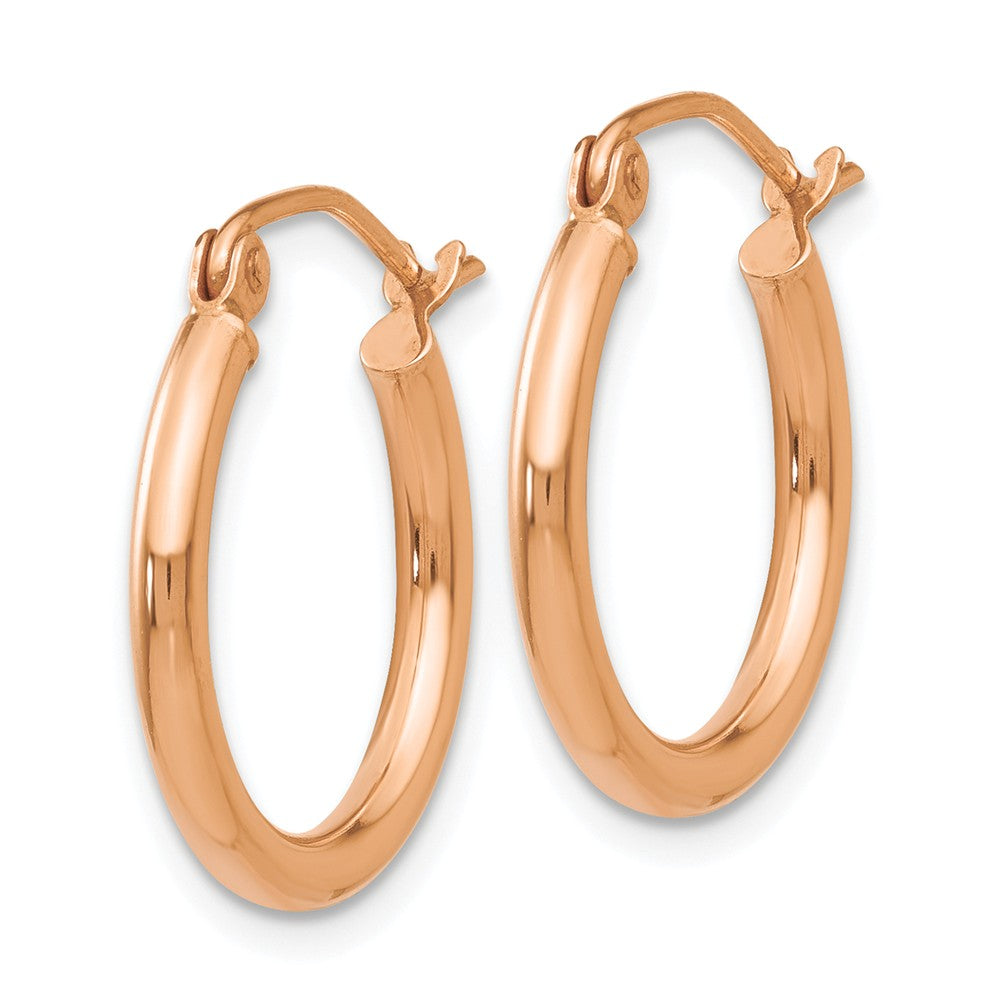 Alternate view of the 2mm x 17mm 14k Yellow Gold Classic Round Hoop Earrings by The Black Bow Jewelry Co.