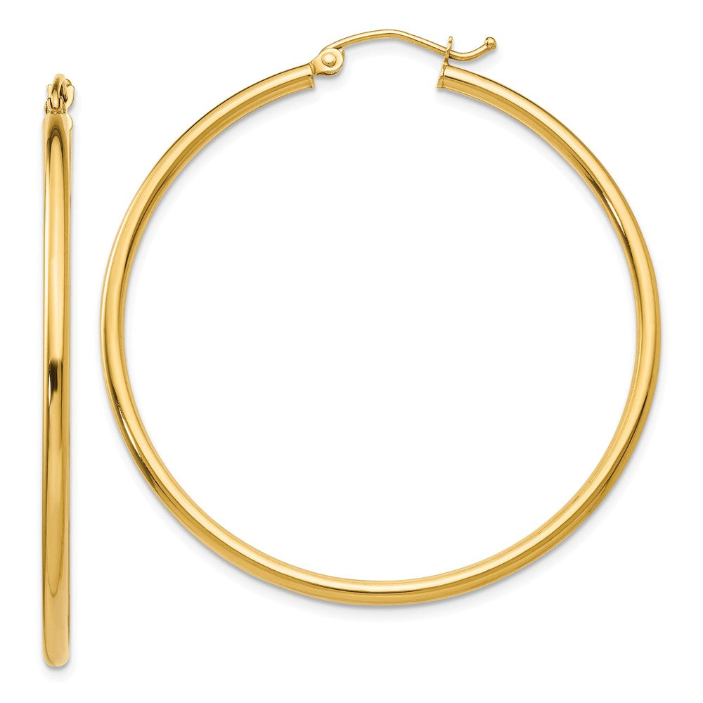 2mm x 45mm 14k Yellow Gold Classic Round Hoop Earrings, Item E13268 by The Black Bow Jewelry Co.
