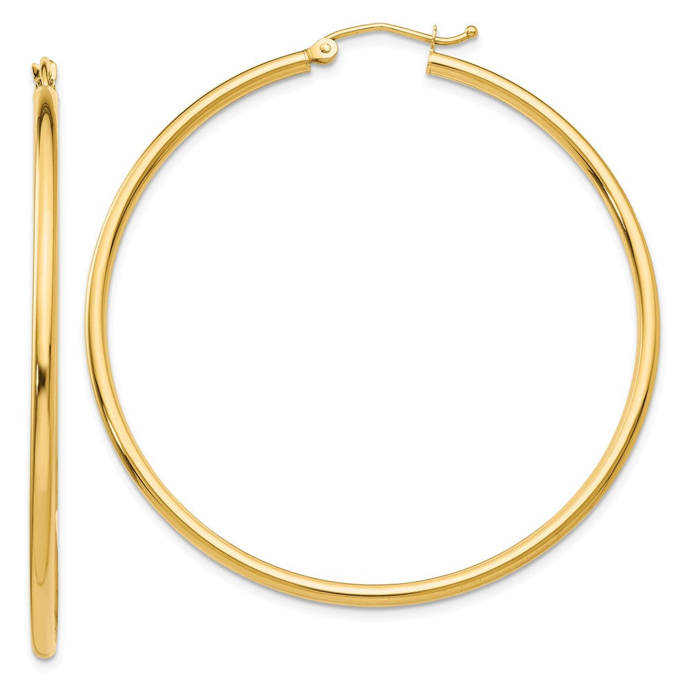 2mm x 50mm 14k Yellow Gold Classic Round Hoop Earrings, Item E13269 by The Black Bow Jewelry Co.