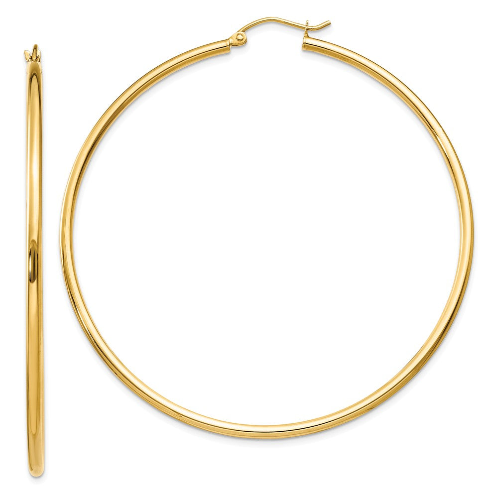 2mm x 60mm 14k Yellow Gold Classic Round Hoop Earrings, Item E13271 by The Black Bow Jewelry Co.