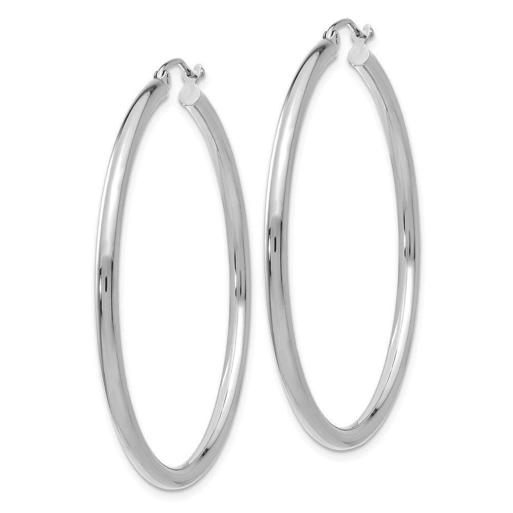 Alternate view of the 2.5mm x 45mm 14k White Gold Classic Round Hoop Earrings by The Black Bow Jewelry Co.