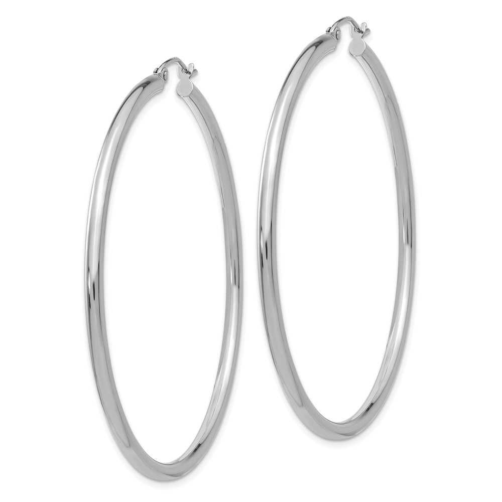 Alternate view of the 2.5mm x 55mm 14k White Gold Classic Round Hoop Earrings by The Black Bow Jewelry Co.