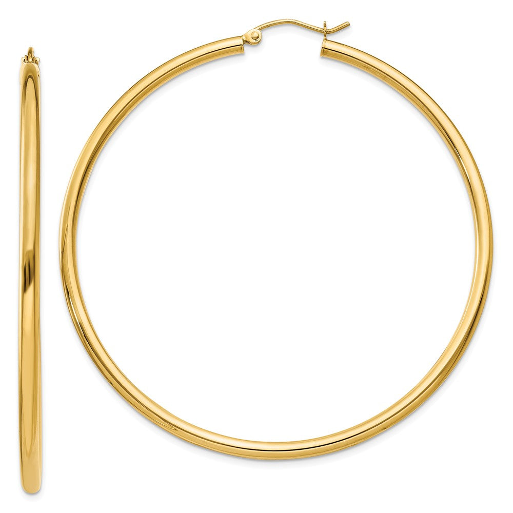 2.5mm x 60mm 14k Yellow Gold Classic Round Hoop Earrings, Item E13291 by The Black Bow Jewelry Co.