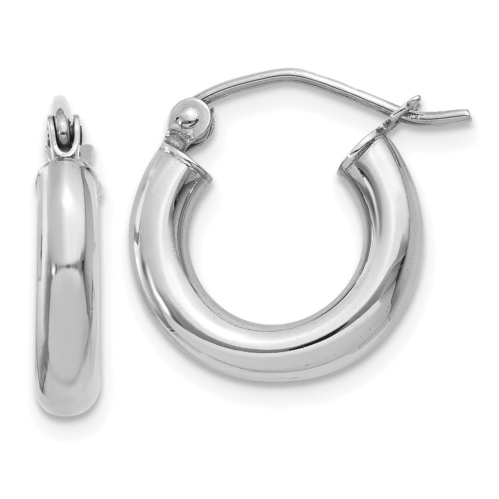 3mm x 13mm 14k White Gold Classic Round Hoop Earrings, Item E13293 by The Black Bow Jewelry Co.