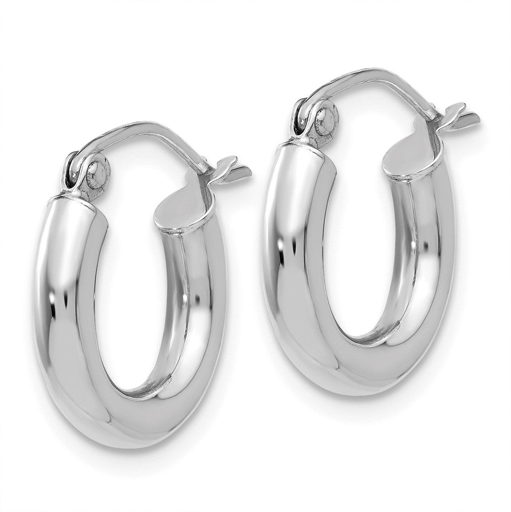 Alternate view of the 3mm x 13mm 14k White Gold Classic Round Hoop Earrings by The Black Bow Jewelry Co.