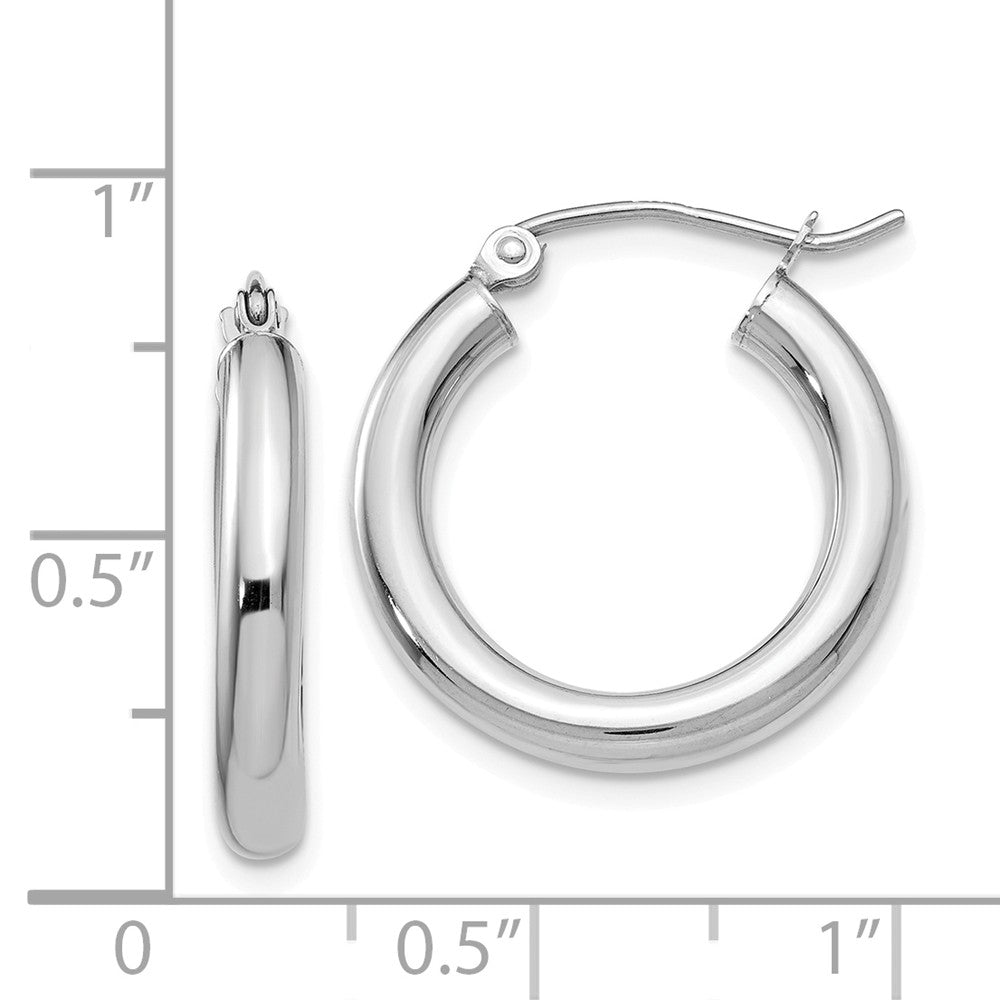 Alternate view of the 3mm x 20mm 14k White Gold Classic Round Hoop Earrings by The Black Bow Jewelry Co.