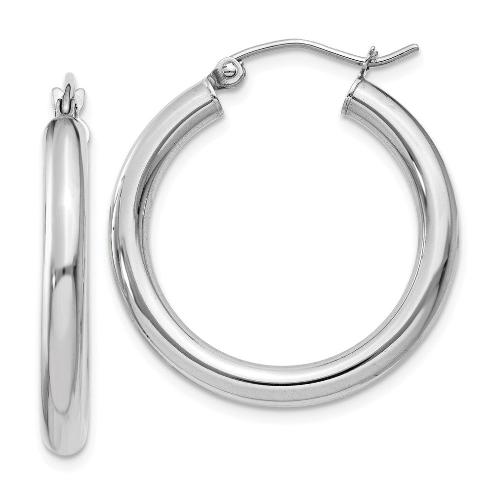 3mm x 25mm 14k White Gold Classic Round Hoop Earrings, Item E13296 by The Black Bow Jewelry Co.