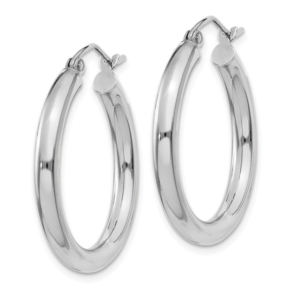 Alternate view of the 3mm x 25mm 14k White Gold Classic Round Hoop Earrings by The Black Bow Jewelry Co.