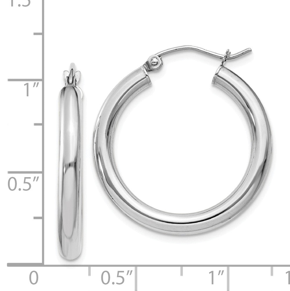 Alternate view of the 3mm x 25mm 14k White Gold Classic Round Hoop Earrings by The Black Bow Jewelry Co.