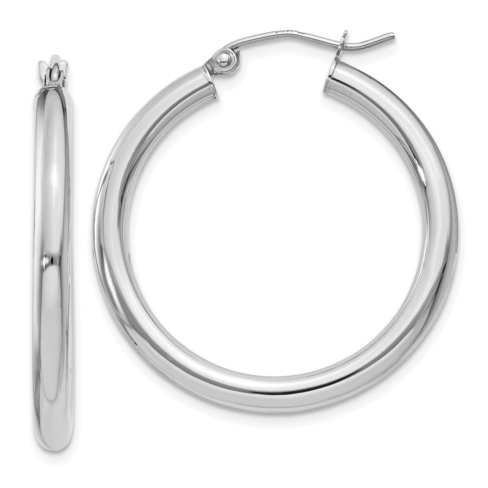 3mm x 30mm 14k White Gold Classic Round Hoop Earrings, Item E13297 by The Black Bow Jewelry Co.