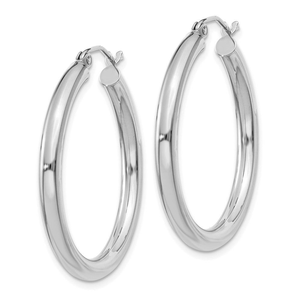 Alternate view of the 3mm x 30mm 14k White Gold Classic Round Hoop Earrings by The Black Bow Jewelry Co.