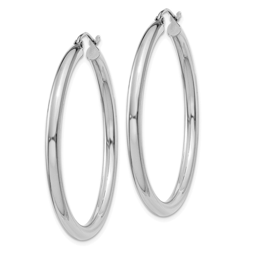 Alternate view of the 3mm x 40mm 14k White Gold Classic Round Hoop Earrings by The Black Bow Jewelry Co.