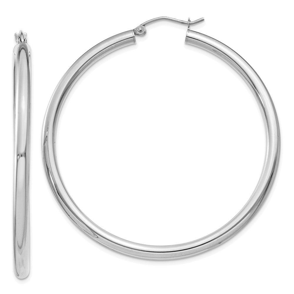 3mm x 50mm 14k White Gold Classic Round Hoop Earrings, Item E13301 by The Black Bow Jewelry Co.