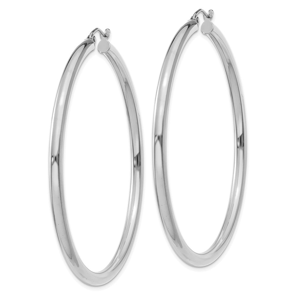 Alternate view of the 3mm x 55mm 14k White Gold Classic Round Hoop Earrings by The Black Bow Jewelry Co.