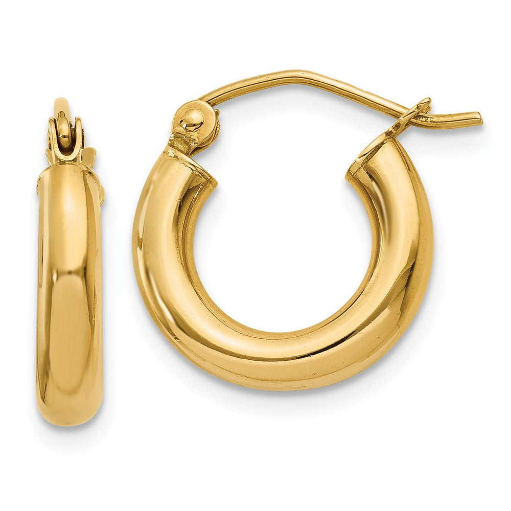 3mm x 13mm 14k Yellow Gold Classic Round Hoop Earrings, Item E13305 by The Black Bow Jewelry Co.